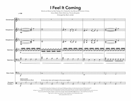 Free Sheet Music I Feel It Coming Daft Punk The Weeknd For Percussion Ensemble