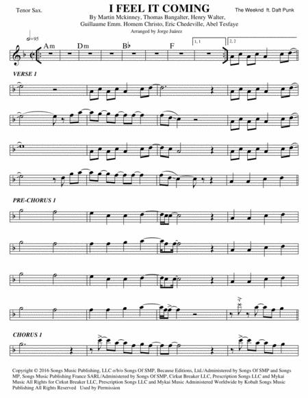 Free Sheet Music I Feel It Coming Tenor Sax