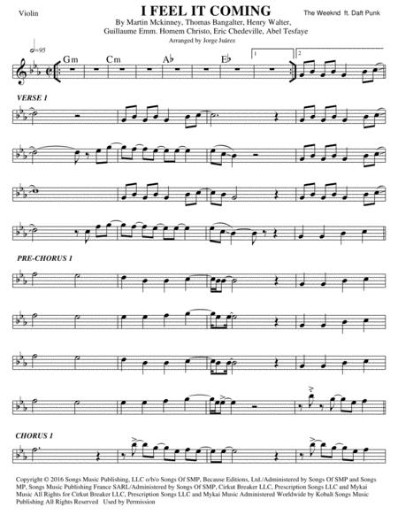 Free Sheet Music I Feel It Coming Violin