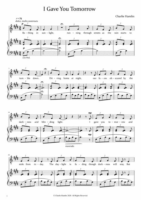 Free Sheet Music I Gave You Tomorrow Piano Vocal