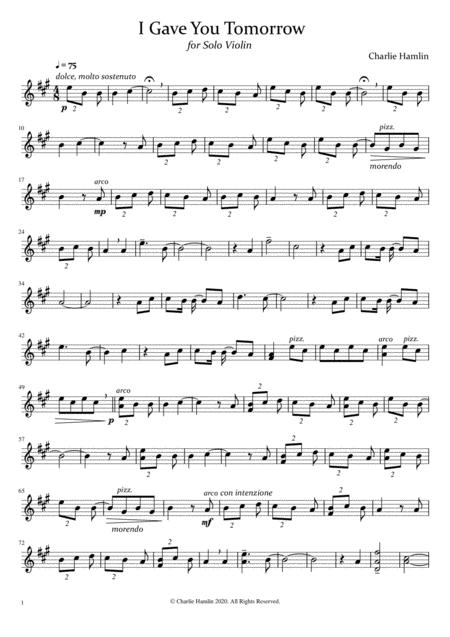 Free Sheet Music I Gave You Tomorrow Solo Violin