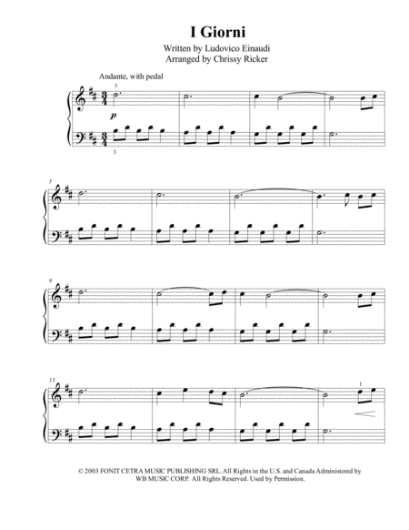 I Giorni Easy Piano Early Intermediate Sheet Music