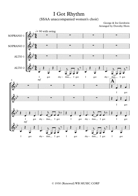 Free Sheet Music I Got Rhythm Ssaa A Cappella Unaccompanied Womens Choir