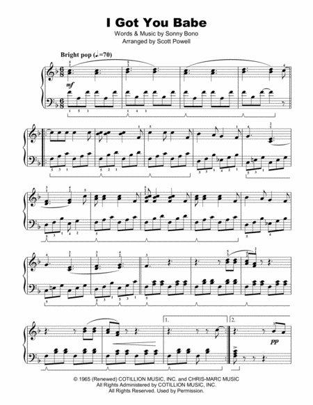 Free Sheet Music I Got You Babe Easy Piano