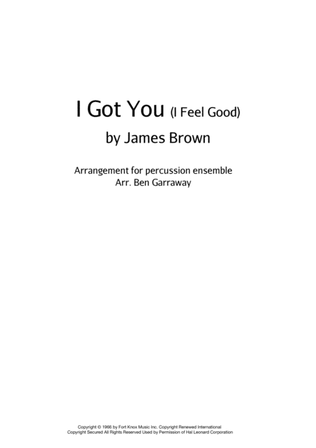 Free Sheet Music I Got You I Feel Good Percussion Ensemble