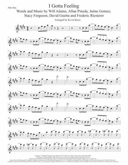 Free Sheet Music I Gotta Feeling Alto Sax Original Key