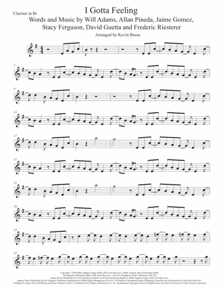 I Gotta Feeling Clarinet Sheet Music