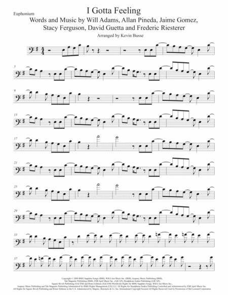 I Gotta Feeling Euphonium Original Key Sheet Music