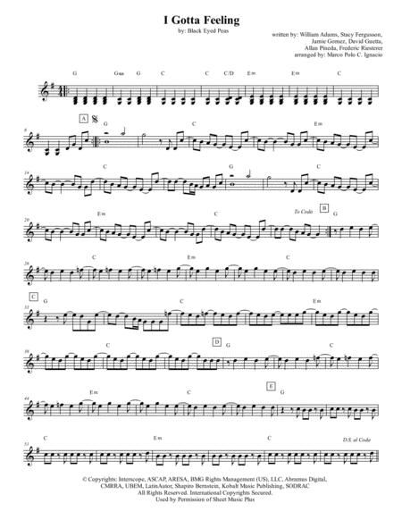 I Gotta Feeling Lead Sheet Black Eyed Peas Sheet Music