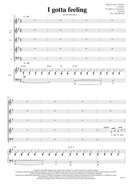 Free Sheet Music I Gotta Feeling Saatb Piano