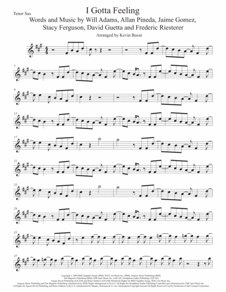 Free Sheet Music I Gotta Feeling Tenor Sax Original Key