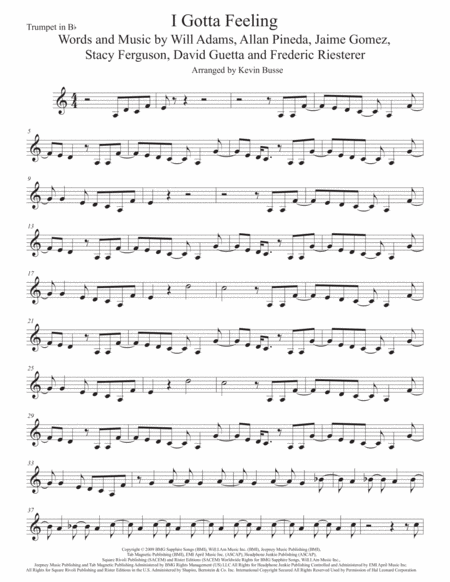 I Gotta Feeling Trumpet Easy Key Of C Sheet Music