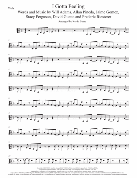 I Gotta Feeling Viola Sheet Music