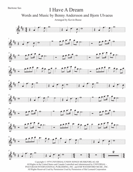 Free Sheet Music I Have A Dream Bari Sax