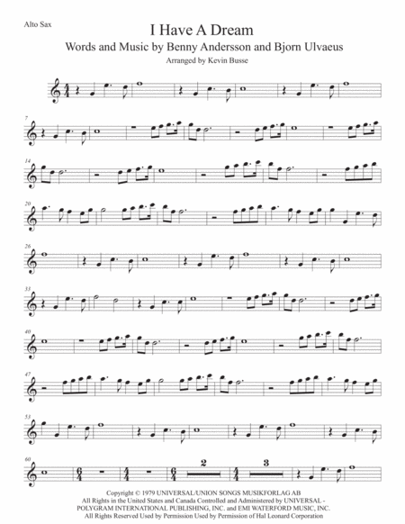 I Have A Dream Easy Key Of C Alto Sax Sheet Music