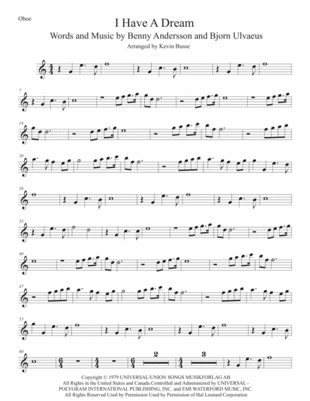 I Have A Dream Easy Key Of C Oboe Sheet Music