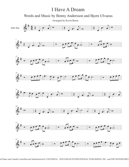 I Have A Dream Original Key Alto Sax Sheet Music