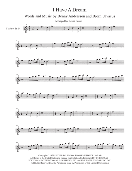 I Have A Dream Original Key Clarinet Sheet Music