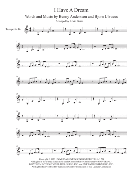 I Have A Dream Original Key Trumpet Sheet Music