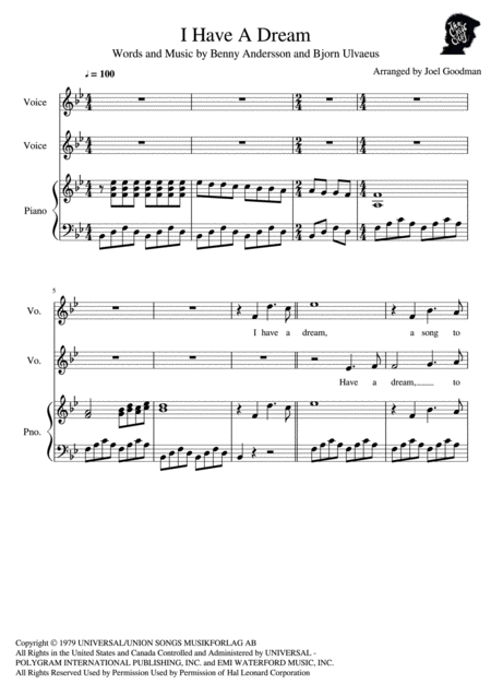 Free Sheet Music I Have A Dream Vocal Duet