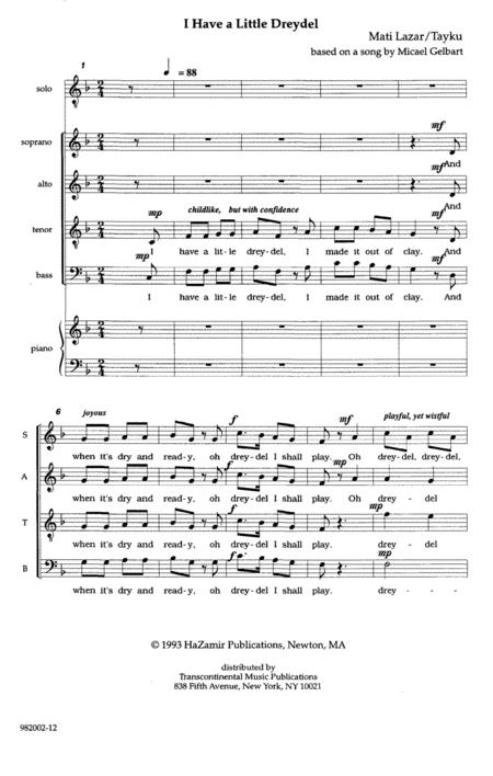 Free Sheet Music I Have A Little Dreydel Arr Matthew Lazar And Tayku