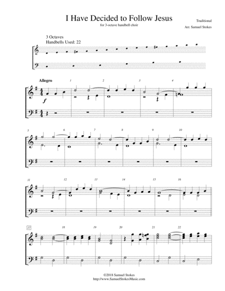 I Have Decided To Follow Jesus For 3 Octave Handbell Choir Sheet Music