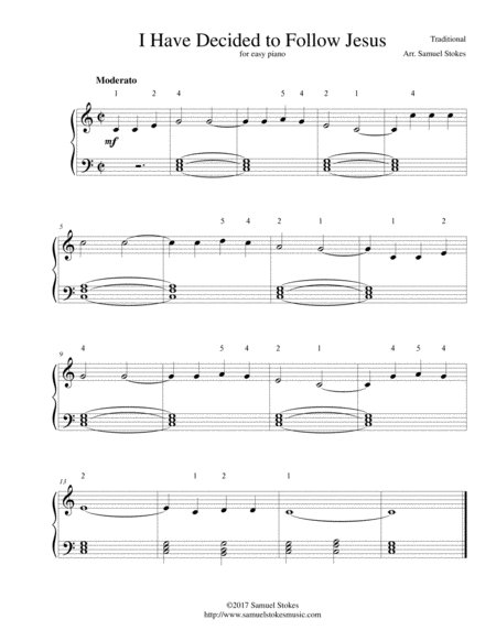 Free Sheet Music I Have Decided To Follow Jesus For Easy Piano