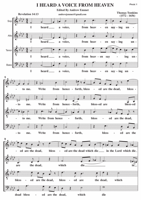 I Heard A Voice From Heaven Tt Sheet Music