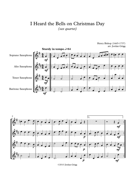 Free Sheet Music I Heard The Bells On Christmas Day Sax Quartet