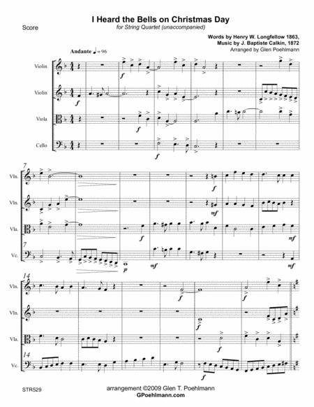 I Heard The Bells On Christmas Day Unaccompanied String Quartet Grade 3 Sheet Music