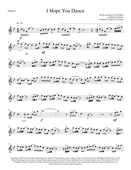 I Hope You Dance String Quartet Sheet Music