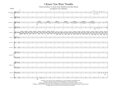 Free Sheet Music I Knew You Were Trouble Arranged For Percussion Ensemble