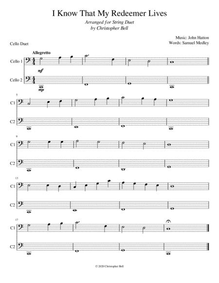 Free Sheet Music I Know That My Redeemer Lives Easy Cello Duet