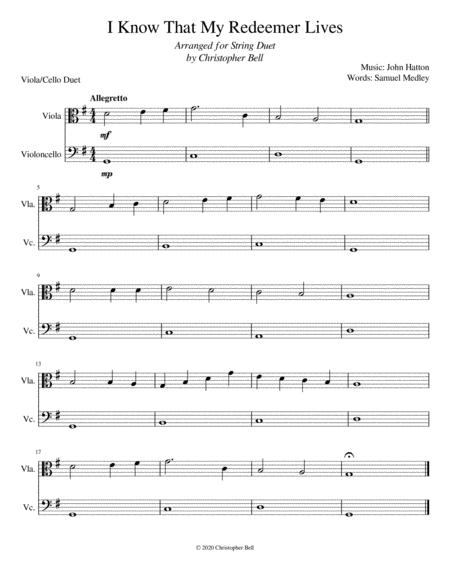 I Know That My Redeemer Lives Easy Viola Cello Duet Sheet Music