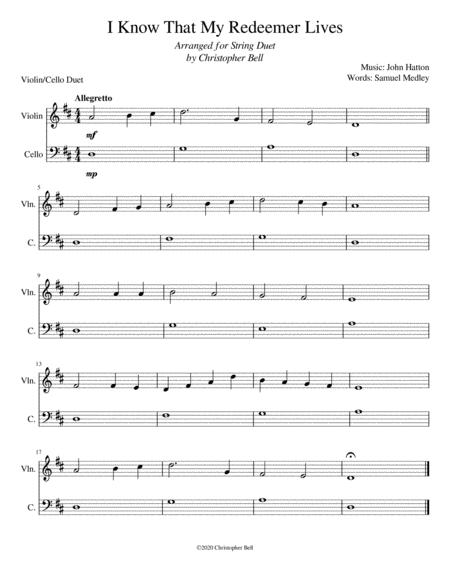 Free Sheet Music I Know That My Redeemer Lives Easy Violin Cello Duet