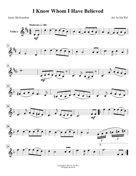 Free Sheet Music I Know Whom I Have Believed For String Quartet