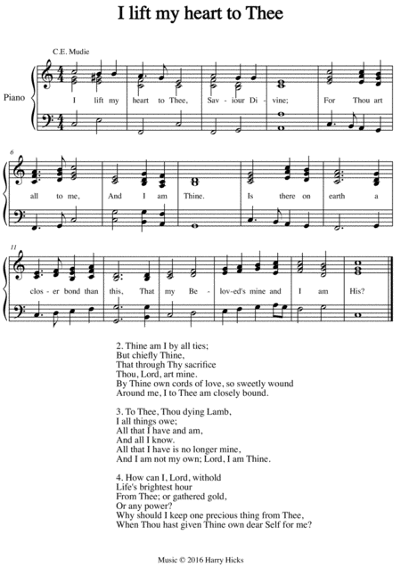 I Lift My Heart To Thee A New Tune To A Wonderful Old Hymn Sheet Music