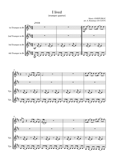 I Lived Onerepublic Sheet Music