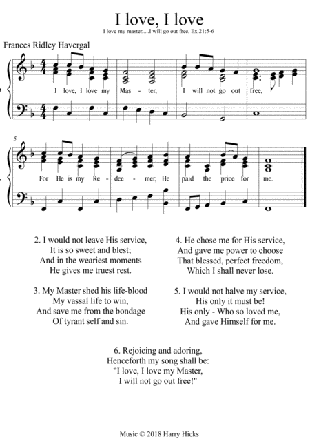 I Love I Love My Master A New Tune To A Wonderful Frances Ridley Havergal Hymn Sheet Music