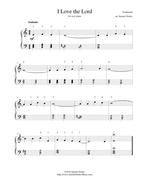 I Love The Lord For Easy Piano Sheet Music