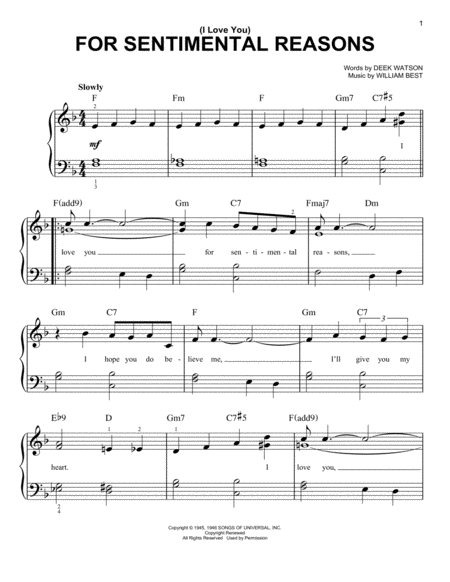 Free Sheet Music I Love You For Sentimental Reasons