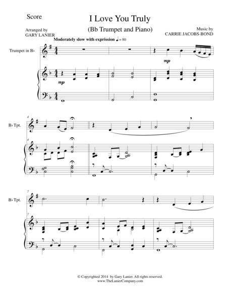 I Love You Truly Duet For Bb Trumpet Piano With Score And Parts Sheet Music