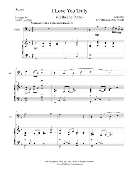 I Love You Truly Duet For Cello Piano With Score And Cello Part Sheet Music