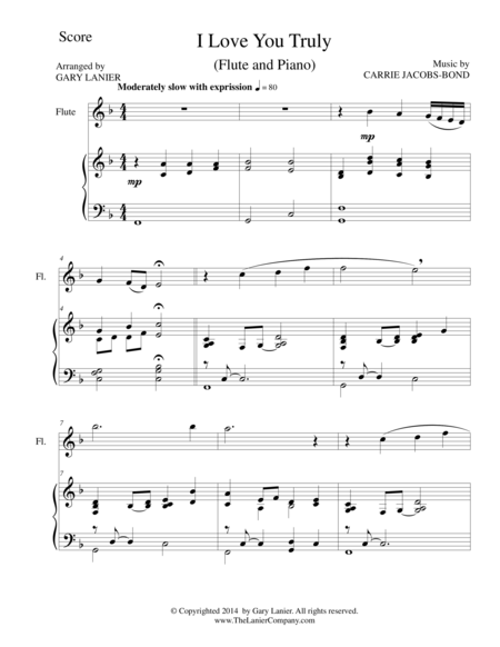 I Love You Truly Duet For Flute Piano With Score And Parts Sheet Music