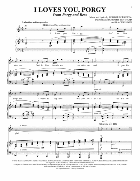 Free Sheet Music I Loves You Porgy