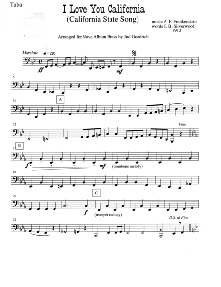 I Loveyou California For Brass Quintet Sheet Music