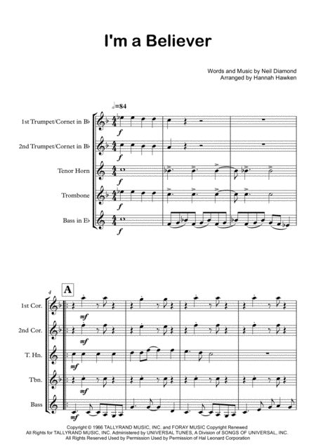 I M A Believer Brass Quintet Sheet Music