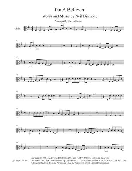 Free Sheet Music I M A Believer Viola