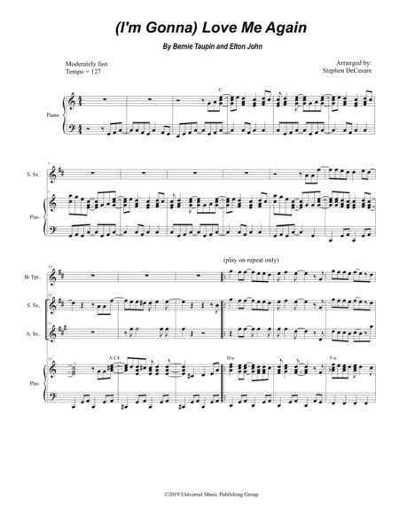 Free Sheet Music I M Gonna Love Me Again Duet For Soprano And Alto Saxophone
