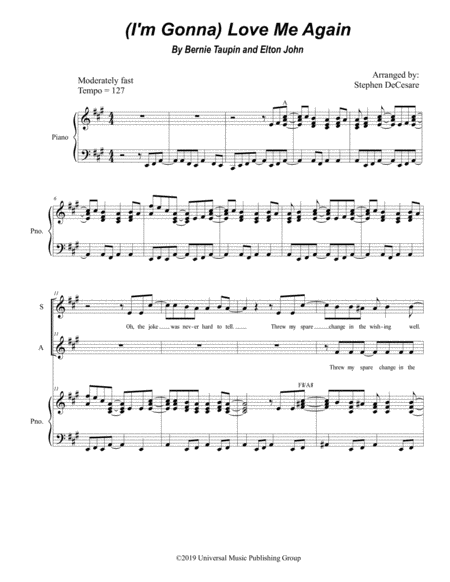 Free Sheet Music I M Gonna Love Me Again Duet For Soprano And Alto Solo